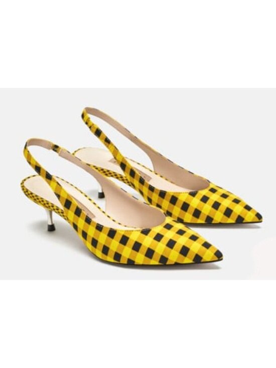 Zara Basic Shoes - ZARA Women's Yellow/Black Gingham Slingback Pointed Toe Sandals Size 39